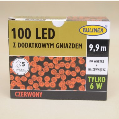 13-103 LAMPKI LED 100L+G+ ZASILACZ CZERWONE IP44