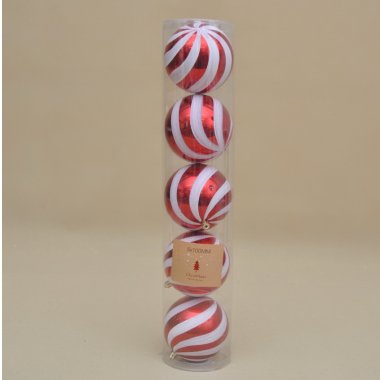 CAN305010 BOMBKA*5 CZERWONA PASKI PLAST 10CM OP.12