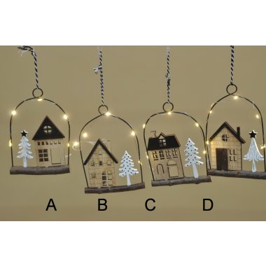 GR9120220 ZAWIESZKA DOMEK LED METAL DREWNO 13 CM