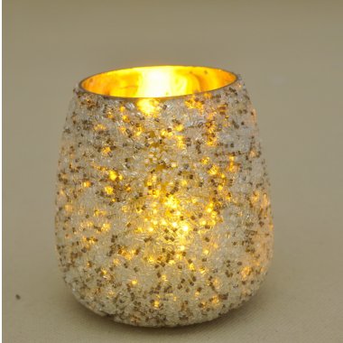 A68100830 ŚWIECZNIK SZAMPAN SZKŁO KORALIKI 10*10CM