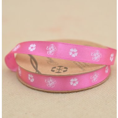 WSTĄŻKA SATYNOWA RÓŻOWA KWIATY NADRUK 1,2CM*20Y