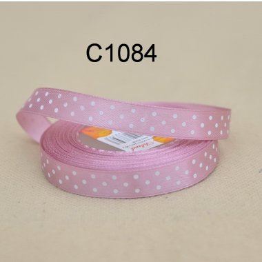 WSTĄŻKA RÓŻ PUDROWY W KROPKI  1,2 CM X 20 Y