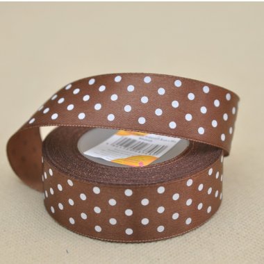 WSTĄŻKA BRĄZOWA W KROPKI  2,5 CM X 20 Y