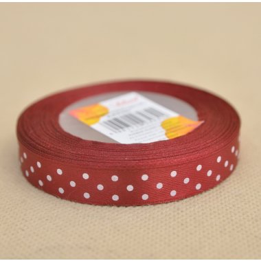 WSTĄŻKA BURGUND W KROPKI 1,2 CM