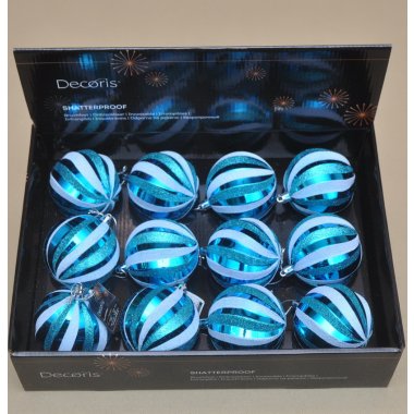 024840 BOMBKA NIEBIESKA PASKI PLASTIK 8CM OP.12SZT