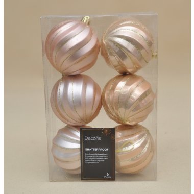 026083 BOMBKA*6 SZAMPAN RÓŻ PASKI PLASTIK 8 CM