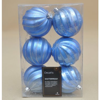 026085 BOMBKA*6 NIEBIESKA PASKI PLASTIK 8 CM