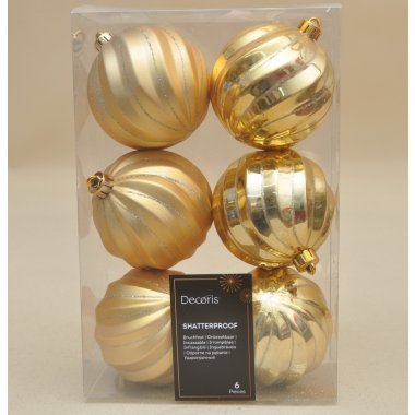 026073 BOMBKA*6 ZŁOTA PASKI PLASTIK 8 CM