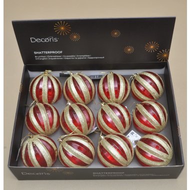 708326 BOMBKA PLASTIK CZERW PASKI ZŁOTE 10CM OP.12