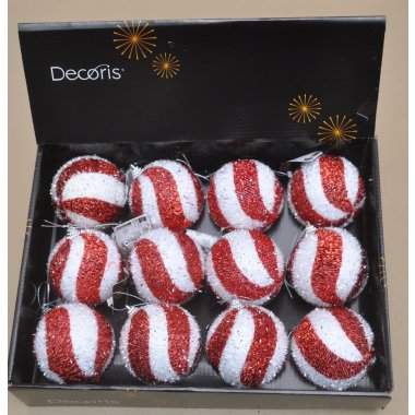 024588 BOMBKA STYROPIAN BIAŁO CZERWONA 8 CM OP.12