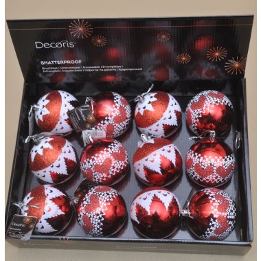 024827 BOMBKA CZERWONA DEKOR PLASTIK 8 CM OP.12 SZ