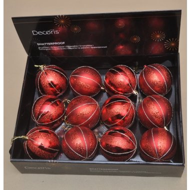 024828 BOMBKA CZERWONA PASKI PLASTIK 8CM OP.12 SZT