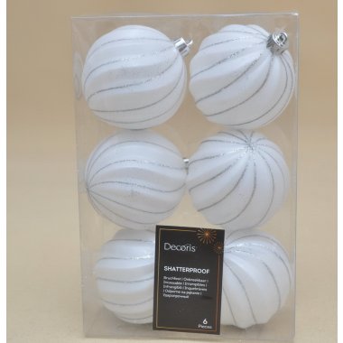 026077 BOMBKA*6 BIAŁA PASKI PLASTIK 8 CM OP.6