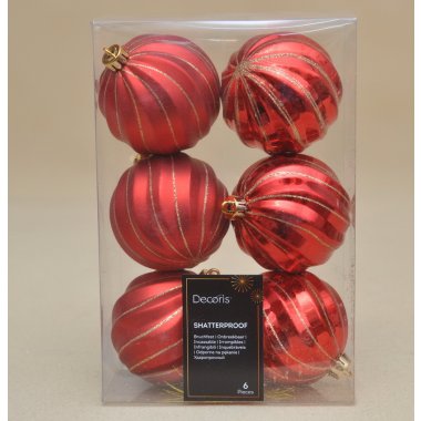 026072 BOMBKA*6 CZERWONA PASKI PLASTIK 8 CM OP.6