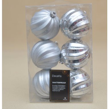 026074 BOMBKA*6 SREBRNA PASKI PLASTIK 8 CM OP.6