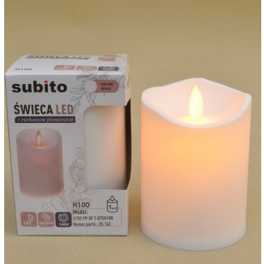 ŚWIECA LED RUCHOMY PŁOMYK TIMER BIAŁA H10 CM