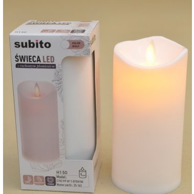 ŚWIECA LED RUCHOMY PŁOMYK TIMER BIAŁA H15 CM