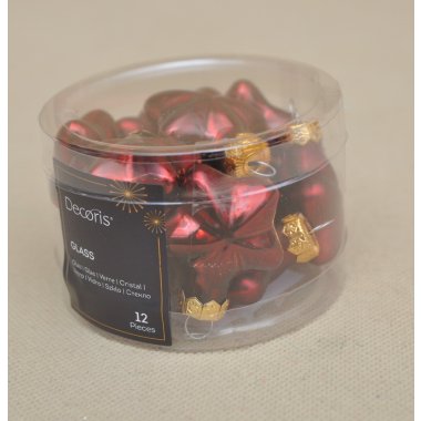 010194 BOMBKI*12 GWIAZDY CZERWONE SZKŁO 4CM OP.12