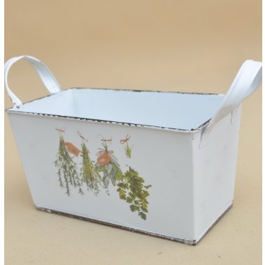 171472 OSŁONKA METALOWA BIAŁA ZIOŁA H 13*13*25 CM