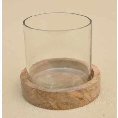 SWIE01281 ŚWIECZNIK DREWNO SZKŁO H 8.5*9 CM