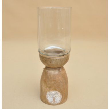 ART20938 ŚWIECZNIK DREWNO SZKŁO H 37*13 CM