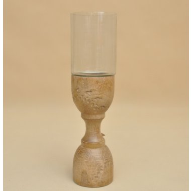 SWIE01273 ŚWIECZNIK DREWNO SZKŁO H 48*12 CM