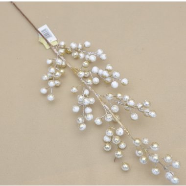 MK1151 GAŁĄZKA KULKI BROKAT ZŁO/BIAŁ 64 CM OP.6/24