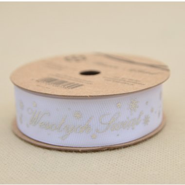 WSTĄŻKA RYPS BIAŁA WESOŁYCH ŚWIĄT 2,5CM*20Y