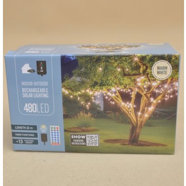 AEX100110 LAMPKI SOLARNE 480LED B.CIEPŁY+PILOT 22M