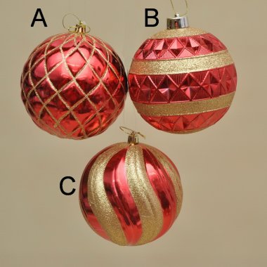 024510 BOMBKA CZERW/ZŁOTE PLASTIK BROKAT 12 CM