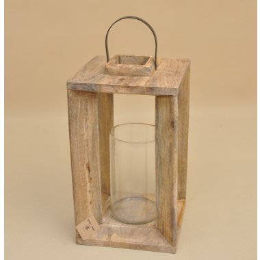 LAM01050 LAMPION LATARNIA DREWNO SZKŁO H 40*23*23