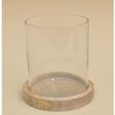 SWIE01282 ŚWIECZNIK DREWNO SZKŁO H 15*11.5*14 CM