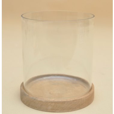 SWIE01283 ŚWIECZNIK DREWNO SZKŁO H 23*19*21 CM