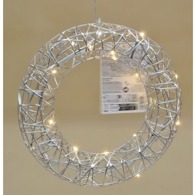 AMZ201030 WIANEK SREBRNY RATAN METAL LED 30CM 2*AA