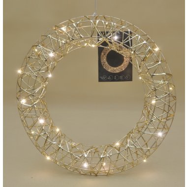 AMZ200540 WIANEK ZŁOTY RATAN METAL LED 40CM 3*AA