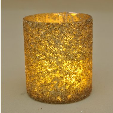 A68100770 ŚWIECZNIK ZŁOTY SZKŁO KORALI H13*12 OP.6