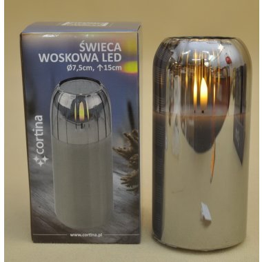 15/25/PHN ŚWIECZKA LED SZKLANA WOSK SZARA 15*7,5CM