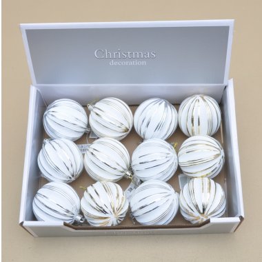 ABJ444940 BOMBKA BIAŁA PASKI PLASTIK 8CM OP.12 SZT