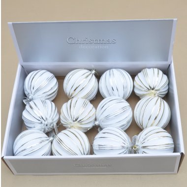 ABJ444950 BOMBKA BIAŁA PASKI PLASTIK 10 CM OP.12