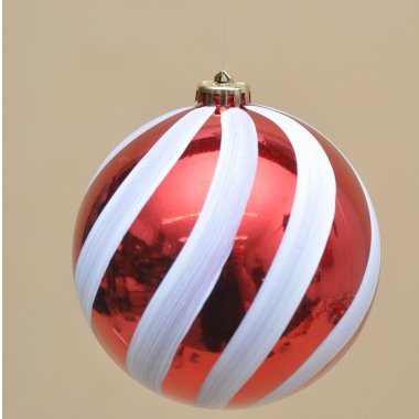 CAN305030 BOMBKA CZERWONA PASKI PLASTIK 15 CM