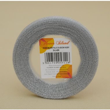 WSTĄŻKA SREBRNA BROKAT 6,5MM*35Y