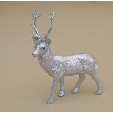 BN-3-01447 RENIFER SREBRNY BROKAT H19*13CM OP.24