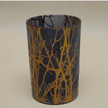 640551 ŚWIECZNIK CZARNY ZŁOTY SZKŁO 12X18CM