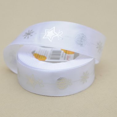 WSTĄŻKA SATYNOWA 2,5 CM X 20 Y - NADRUK SREBRNA ŚN