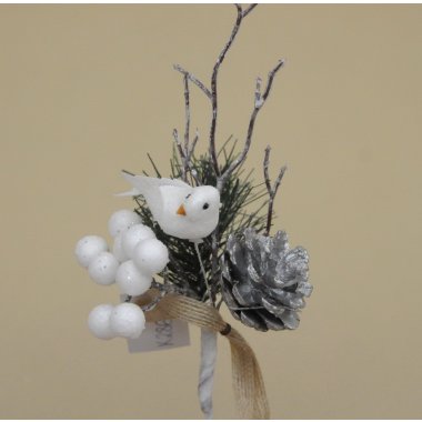 CV12140 GAŁĄZKA SOSNA PTASZEK KULKI 20 CM OP.6/48